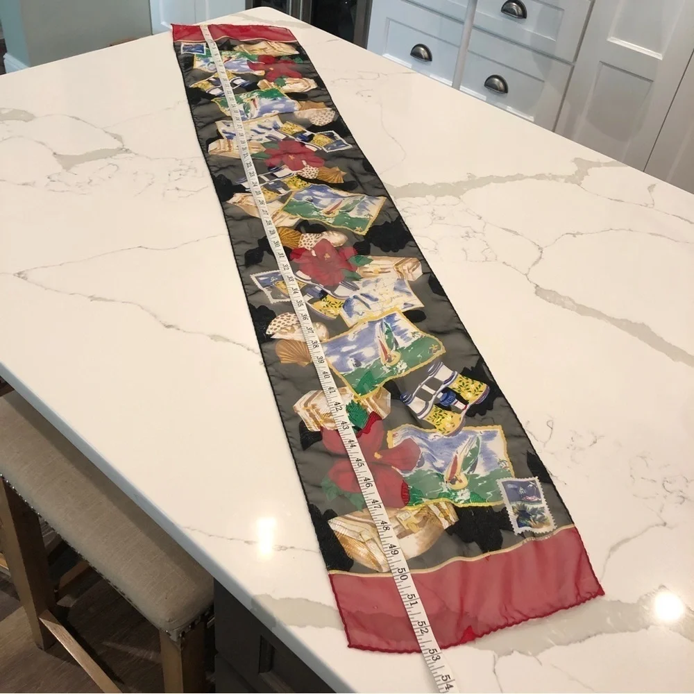 Vintage Liz Claiborne Scarf Wrap Vacation Time Travel Novelty Print Rectangular